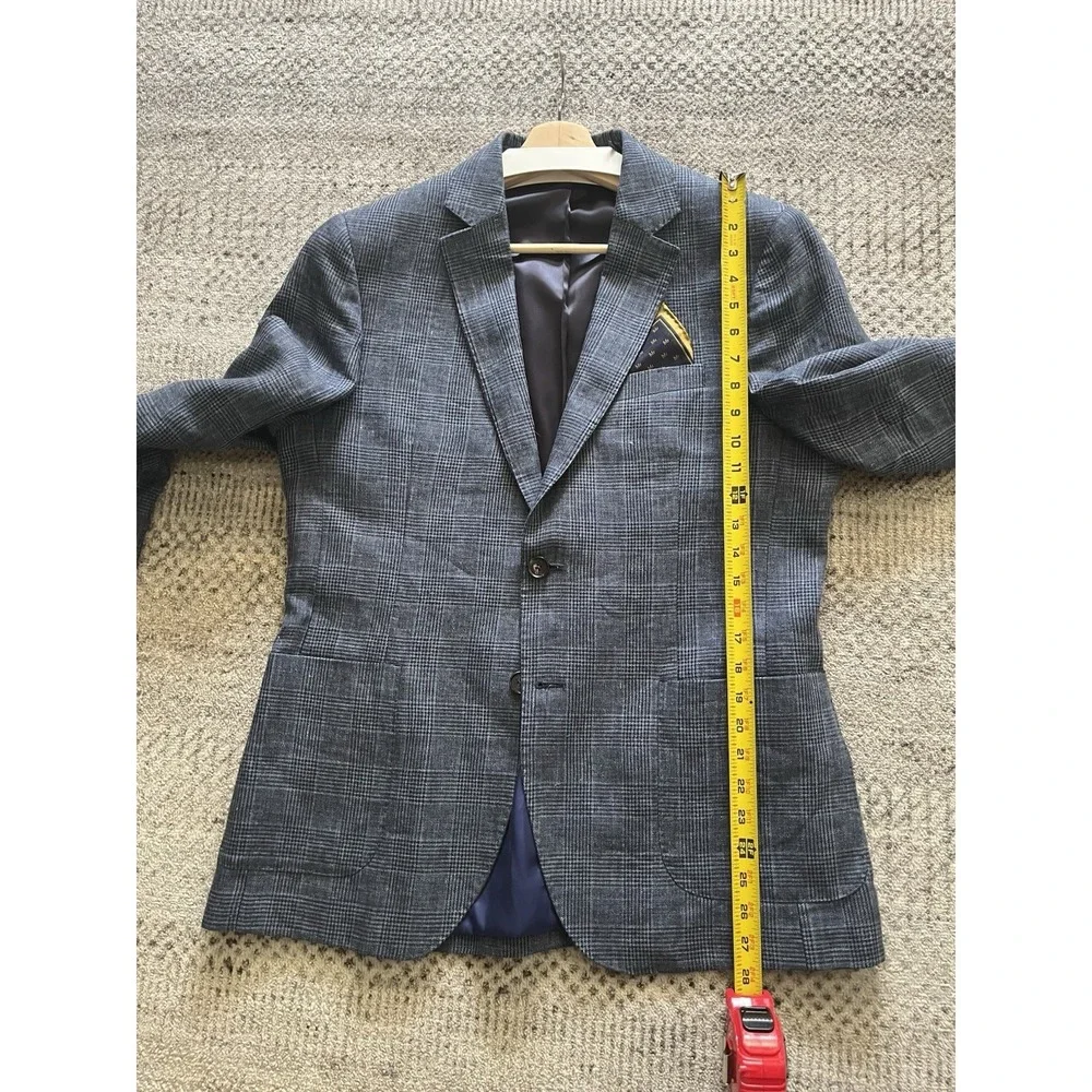 Scotch & Soda Men's Blue Tweed Plaid Two Button Blazer Luxury